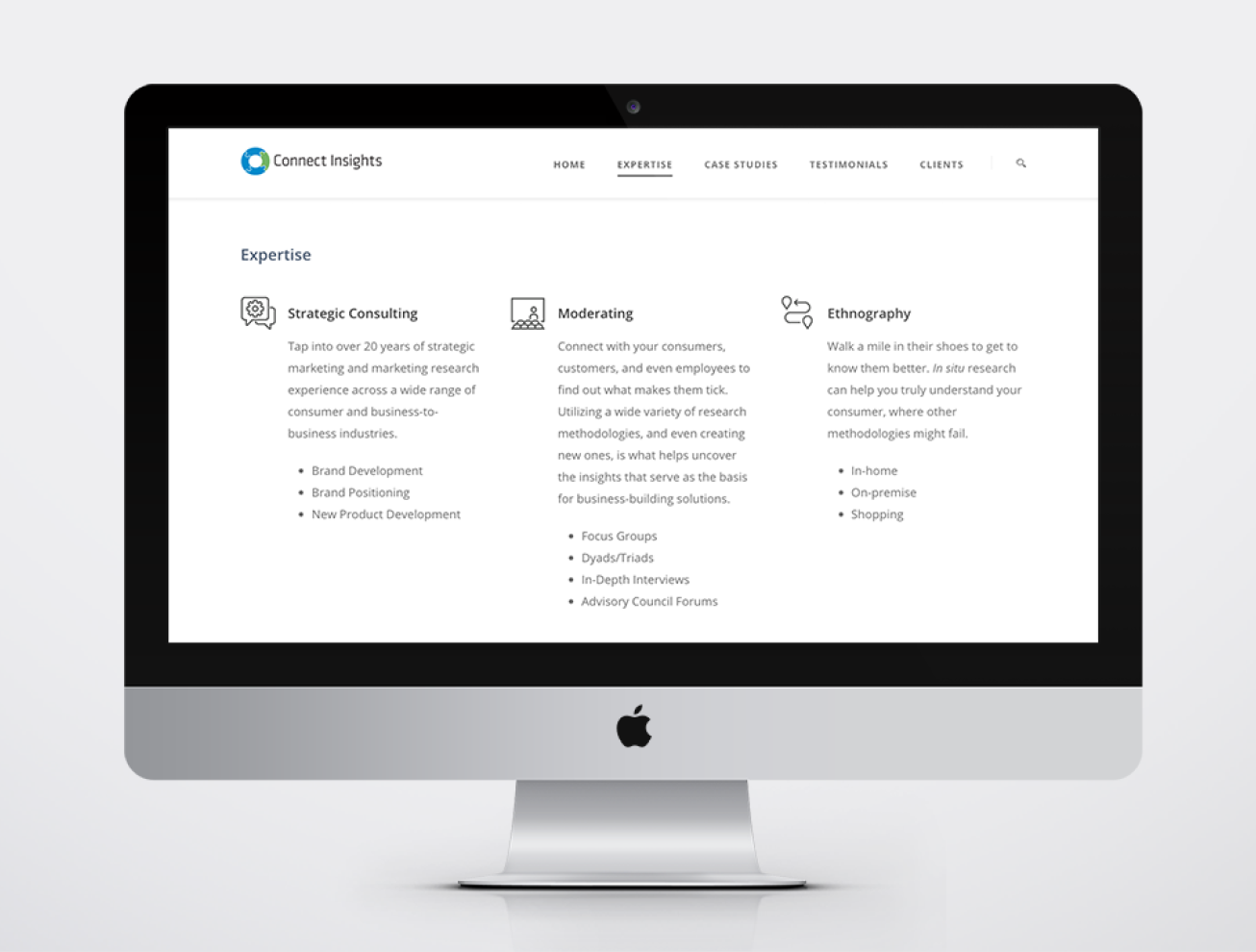 Connect Insights website on iMac