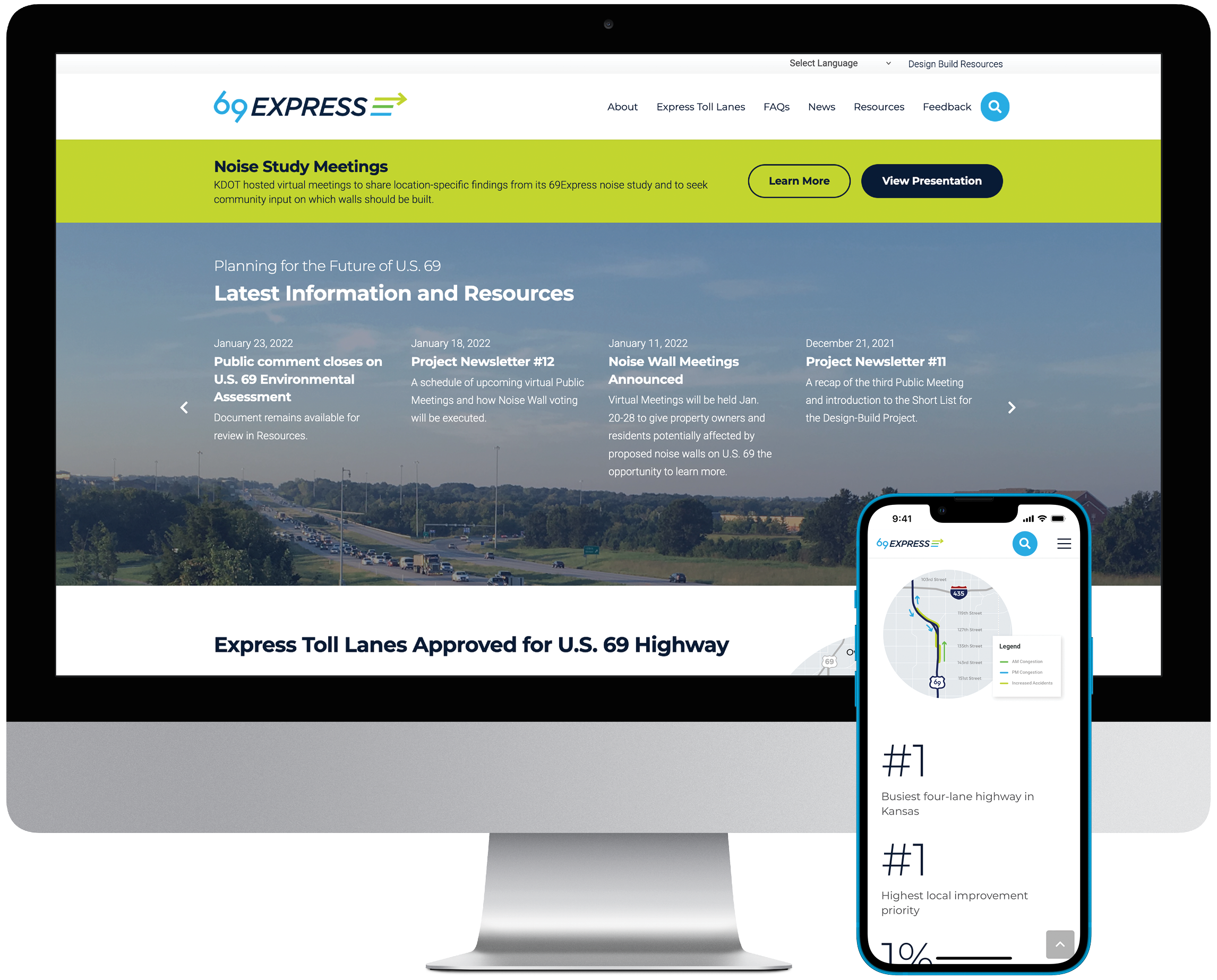 69Express homepage on desktop and mobile device