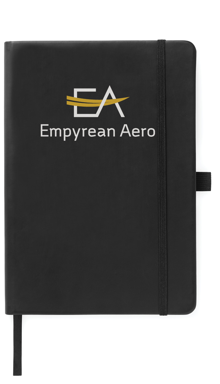 Mockup of Empyrean Aero logo on a notebook