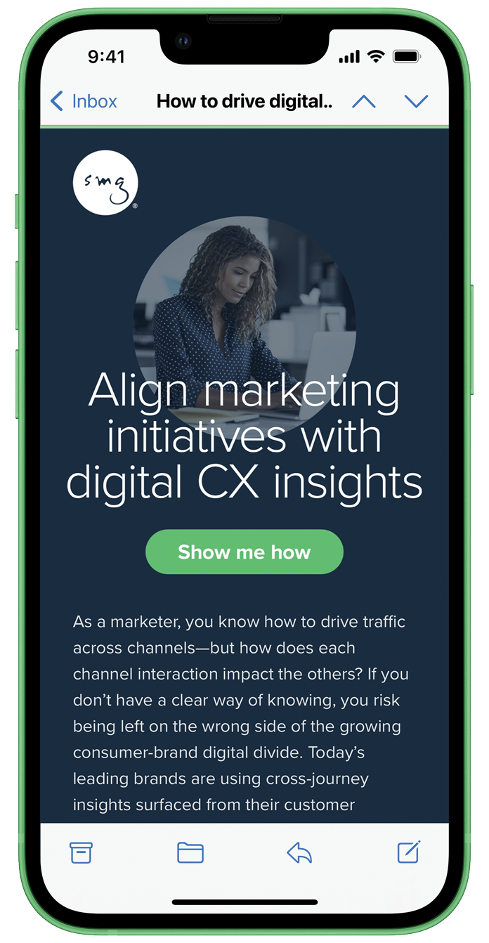SMG digital campaign email — Align marketing initiatives with digital CX insights