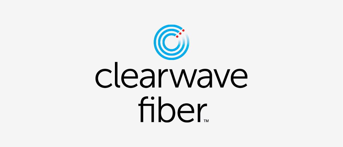 Clearewave Fiber logo — cyan, red, and black on white