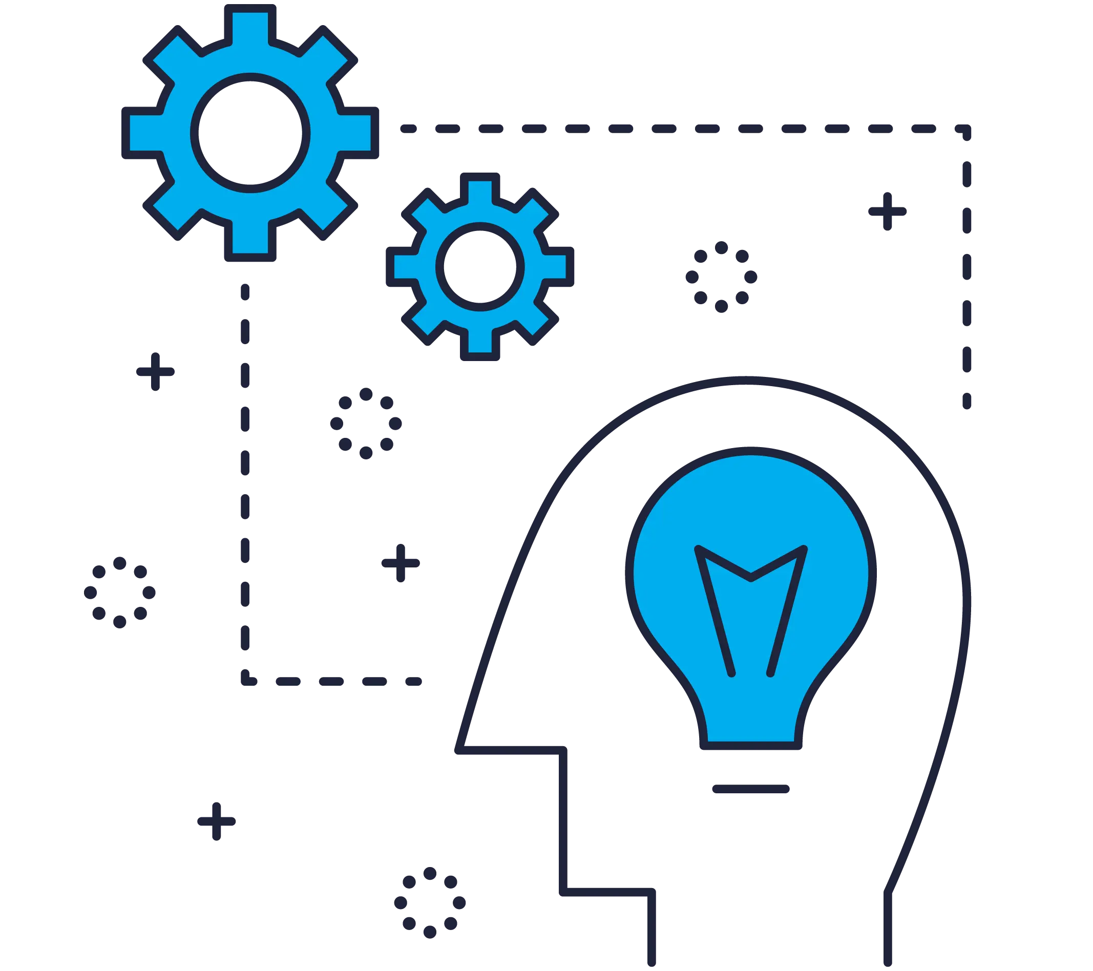 Head with light bulb icon.